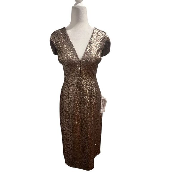 Dress the Population sequin gold dress with v neck size xl nwt - Picture 1 of 11